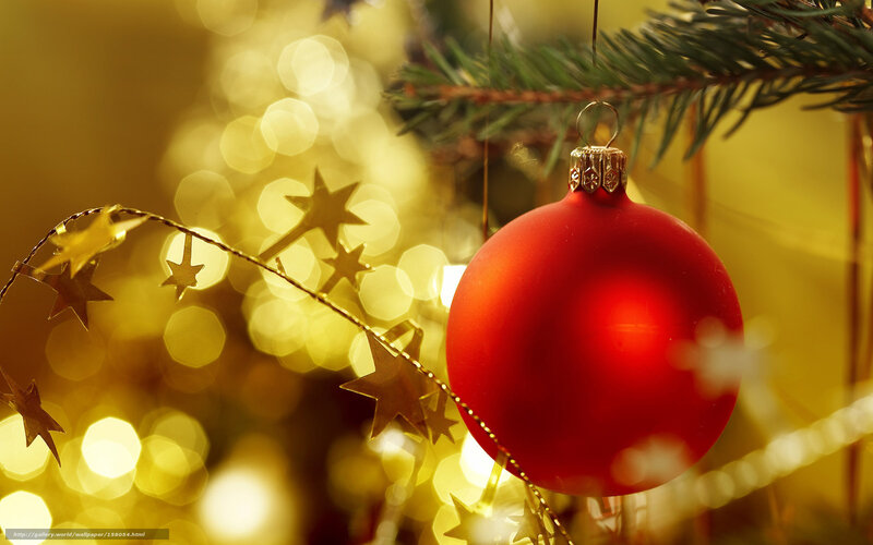 Red ornament on Christmas tree