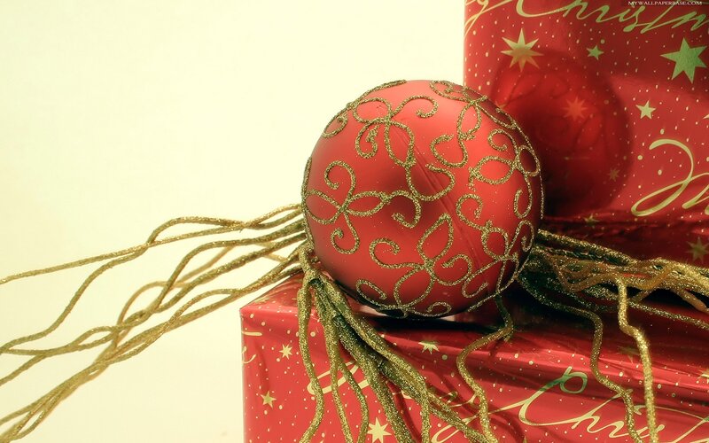 Red Ornament on Gifts — Festive