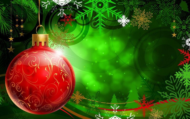 Red Ornament on Green Background — Snowflakes