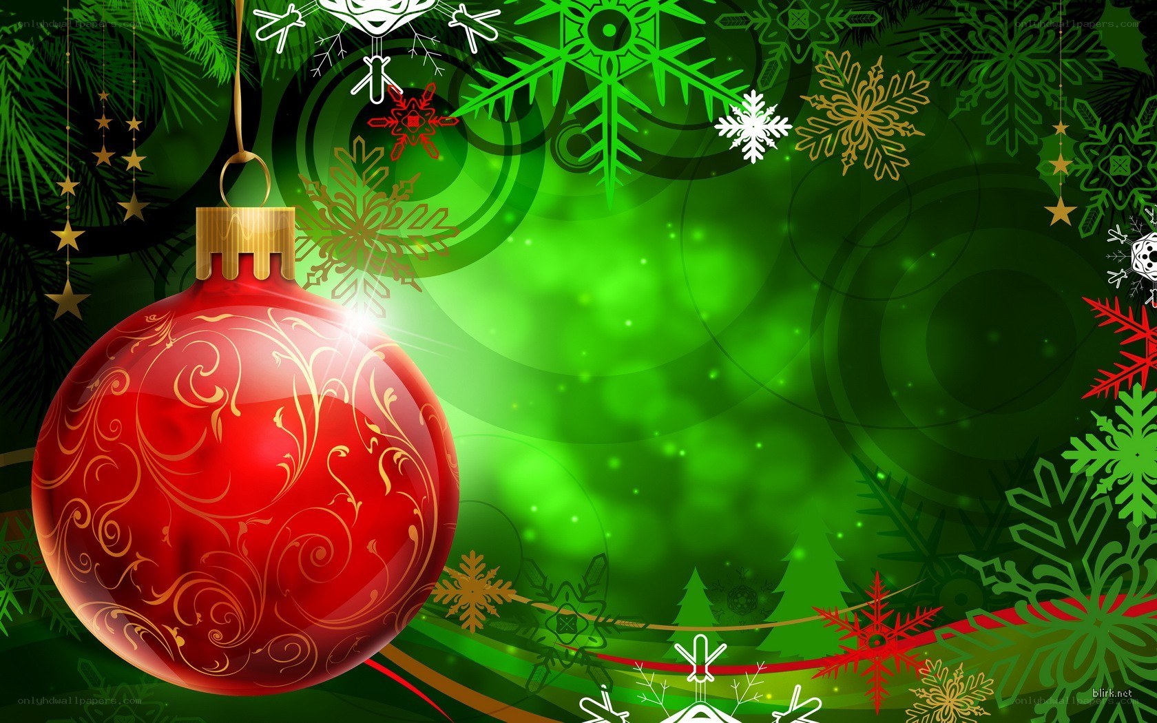 Red ornament on green background