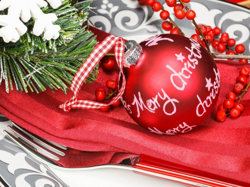 Red Ornament on Napkin — Festive