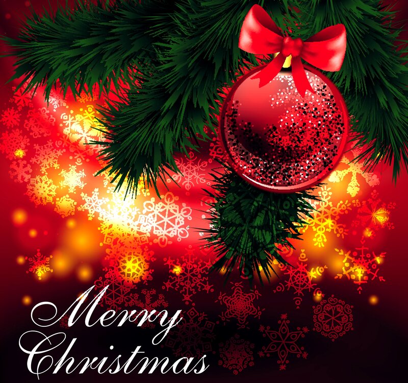 Red Ornament on Pine Branch — Festive, Winter, Digital Art