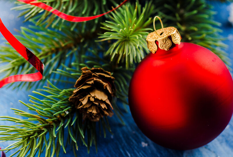 Red Ornament on Pine