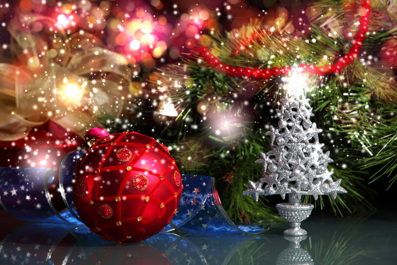 Red Ornament on Table — Festive, Winter, Photograph