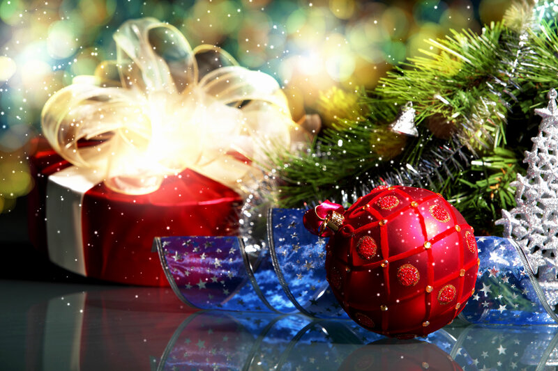Red Ornament on Table — Festive, Winter