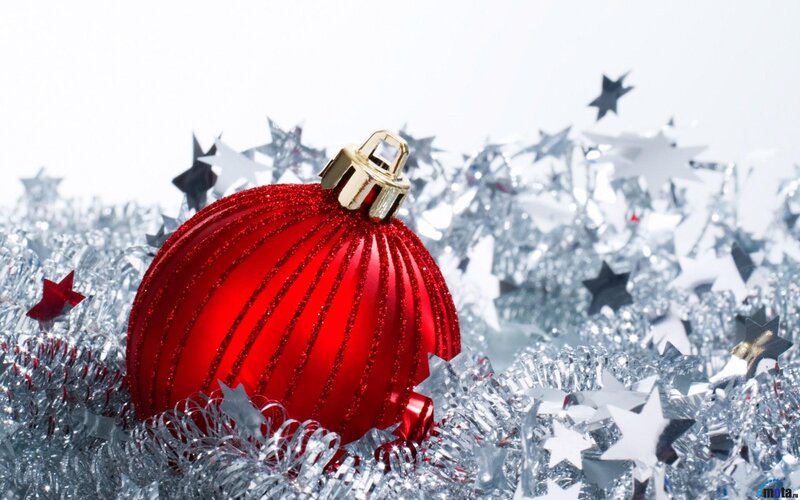 Red Ornament on Tinsel — Festive