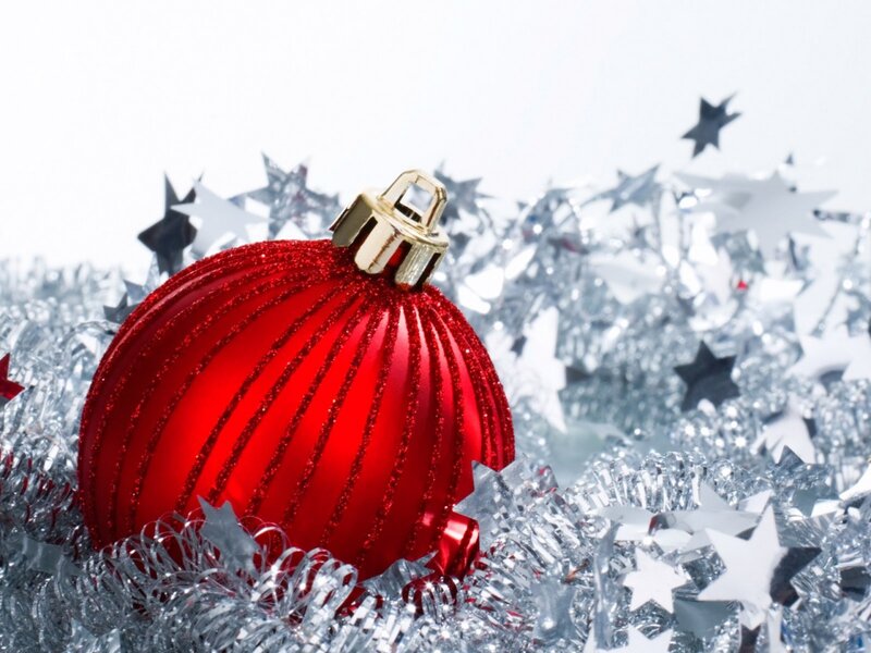 Red Ornament on Tinsel
