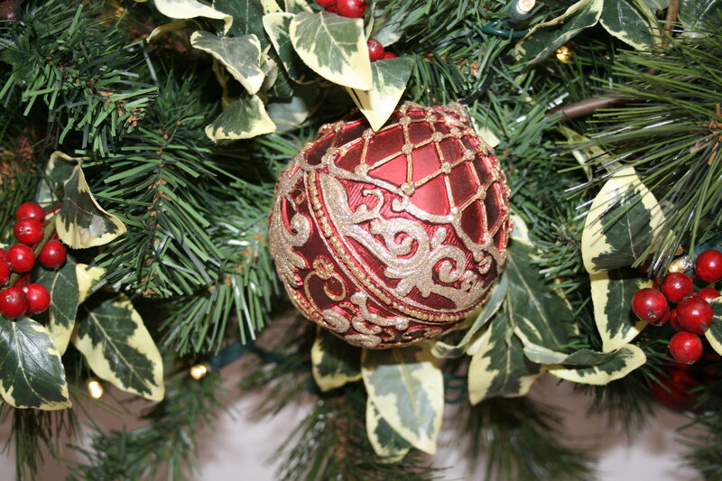 Red Ornament on Tree — Festive, Winter, Photograph, Berries