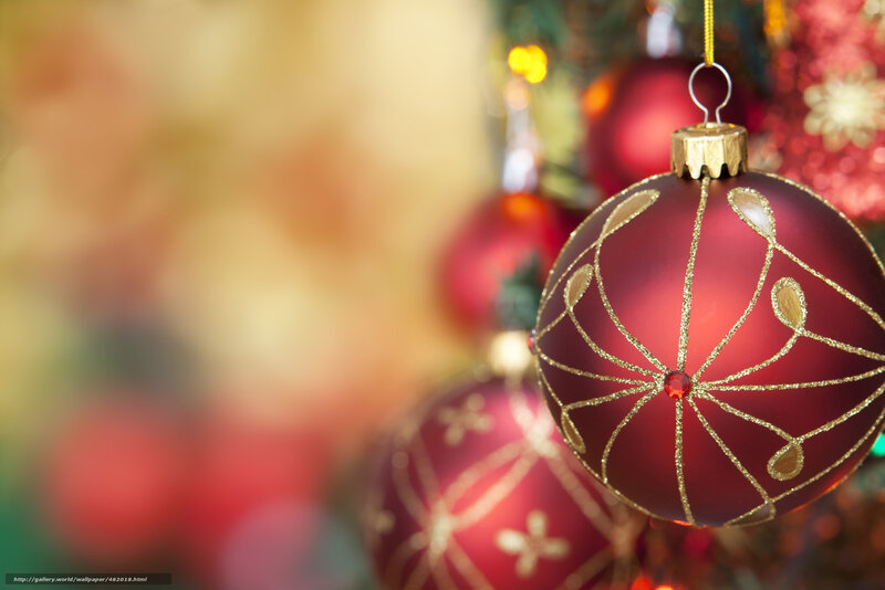 Red Ornament on Tree — Festive, Winter, Photograph, Christmas Tree, Gold Design
