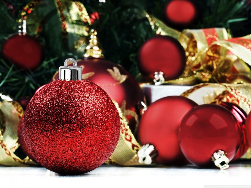 Red Ornament on Tree — Festive, Winter, Photograph, Ornaments