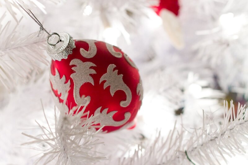 Red Ornament on Tree — Festive, Winter, Photograph, Silver Cap