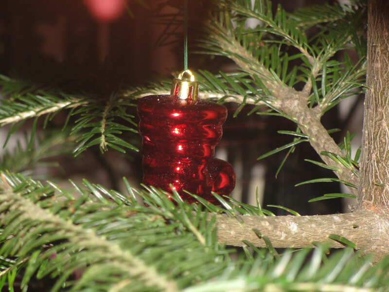 Red Ornament on Tree — Festive, Winter, Photograph