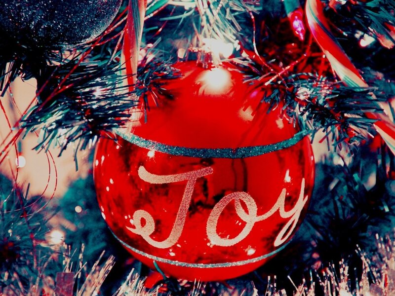 Red Ornament on Tree — Festive, Winter, Photograph, Tree Branches, Candy Cane