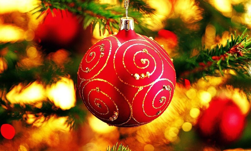 Red Ornament on Tree — Festive, Winter, Photograph, Tree Branches