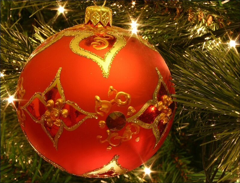 Red Ornament on Tree — Festive, Winter