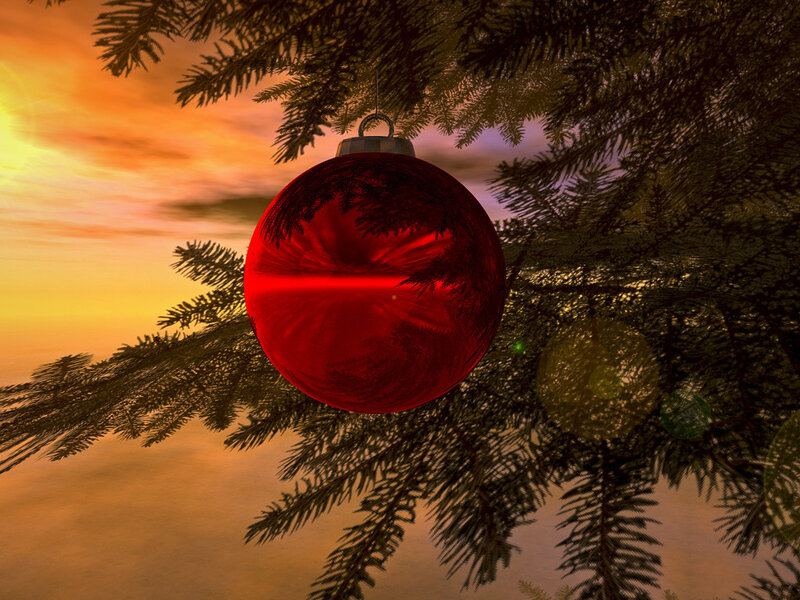 Red Ornament on Tree — Serene, Sunset