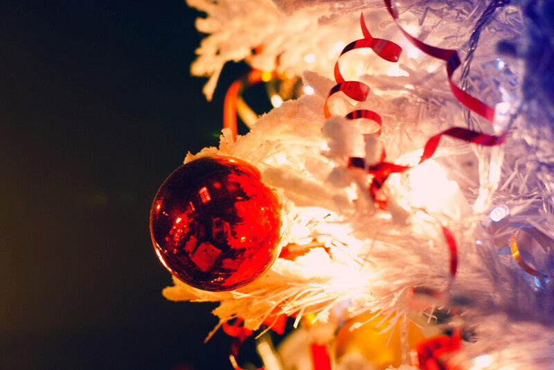 Red Ornament on Tree — White