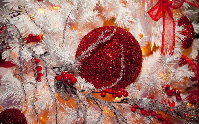 Red Ornament on White Tree — Festive, Winter