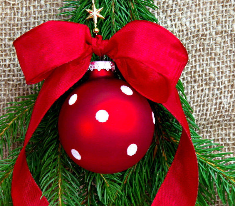 Red Ornament with Bow — Festive, Winter, Photograph