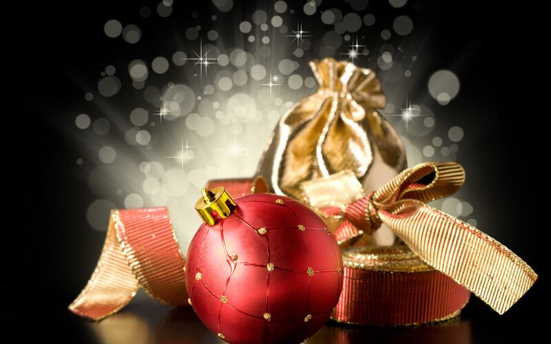 Red Ornament with Gift Bag — Festive