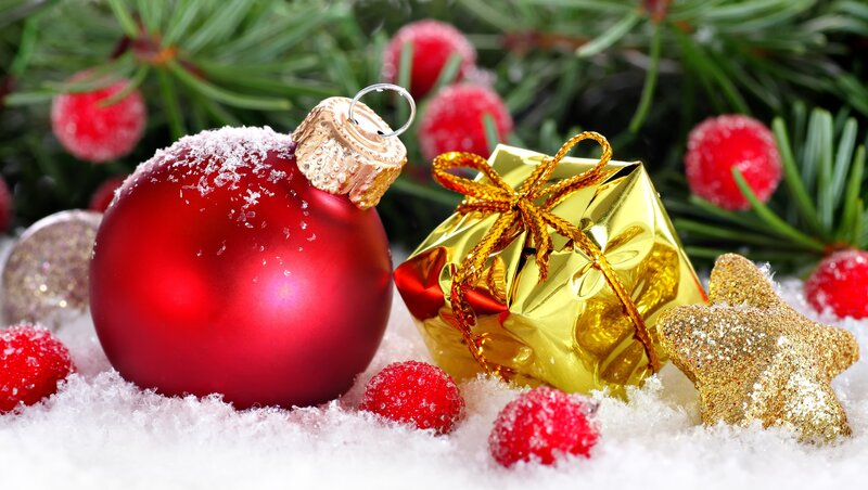 Red Ornament with Gift — Festive, Winter