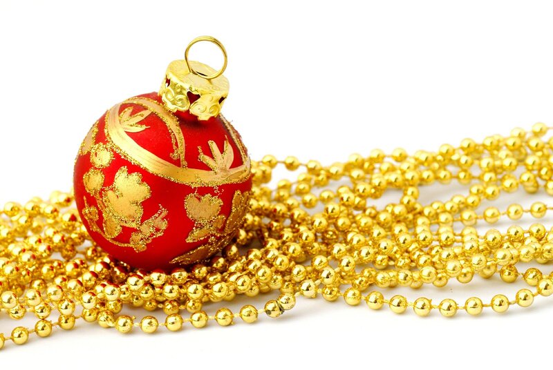 Red Ornament with Gold Beads — Festive