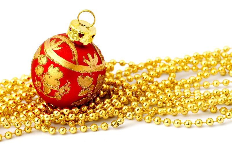 Red Ornament with Gold Beads — Festive, Winter