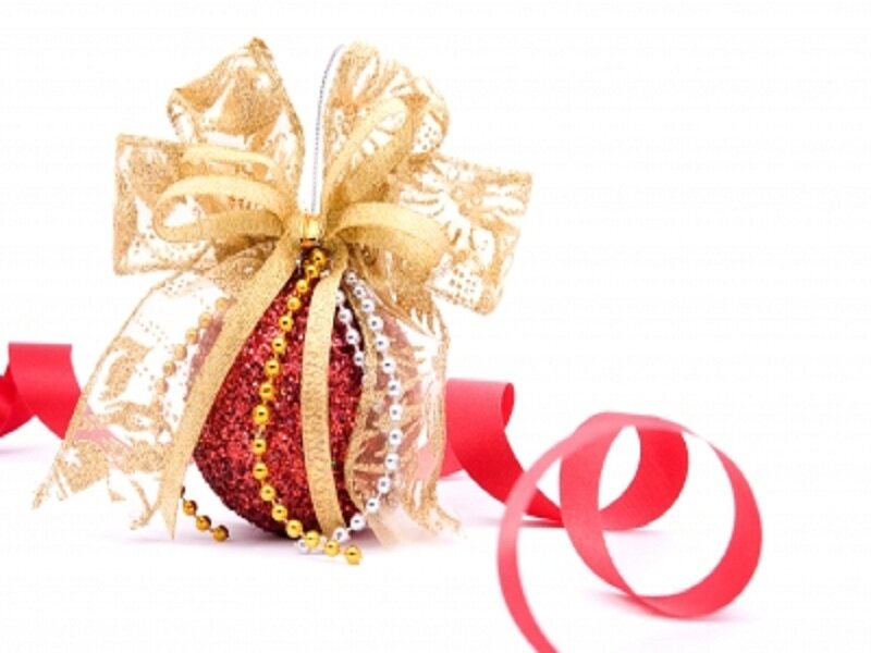 Red Ornament with Gold Bow — Festive