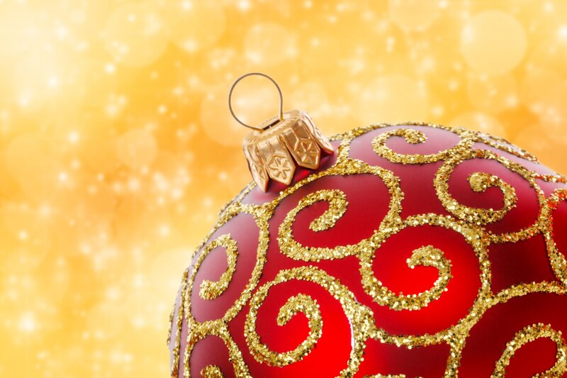 Red Ornament with Gold Swirls — Festive
