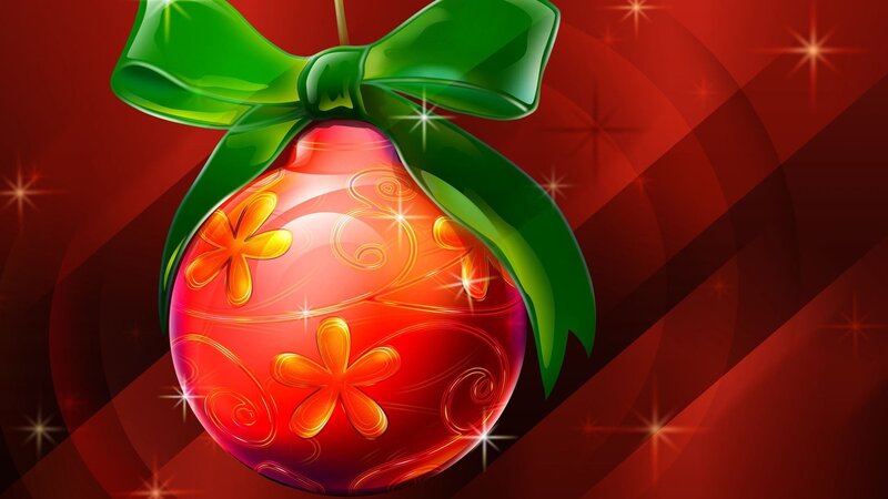 Red Ornament with Green Bow — Festive