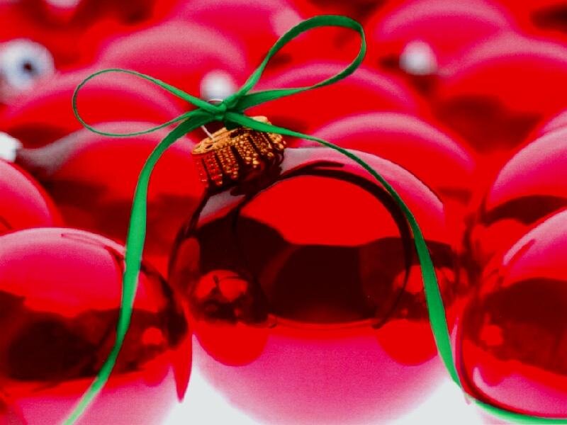 Red Ornament with Green Ribbon