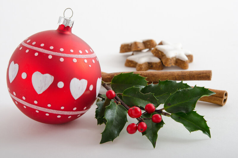 Red Ornament with Holly — Festive