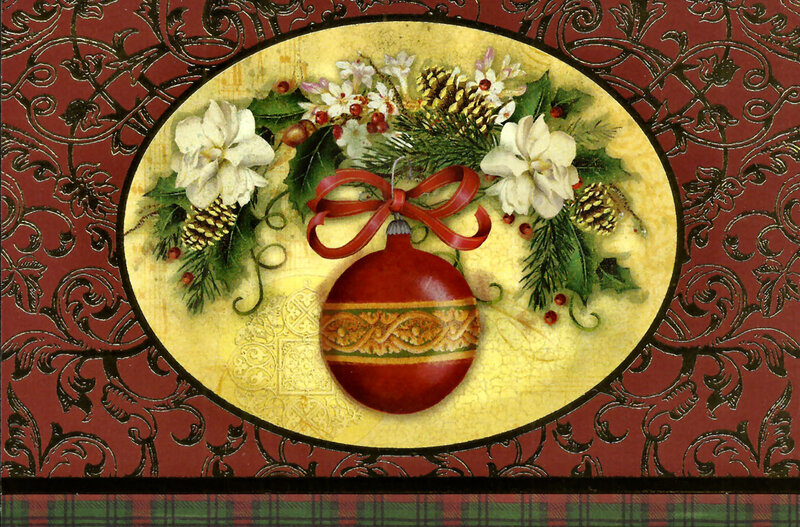 Red Ornament with Holly — Festive, Winter, Illustration
