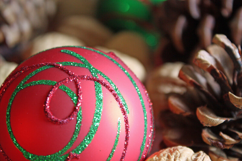 Red Ornament with Pinecone — Festive