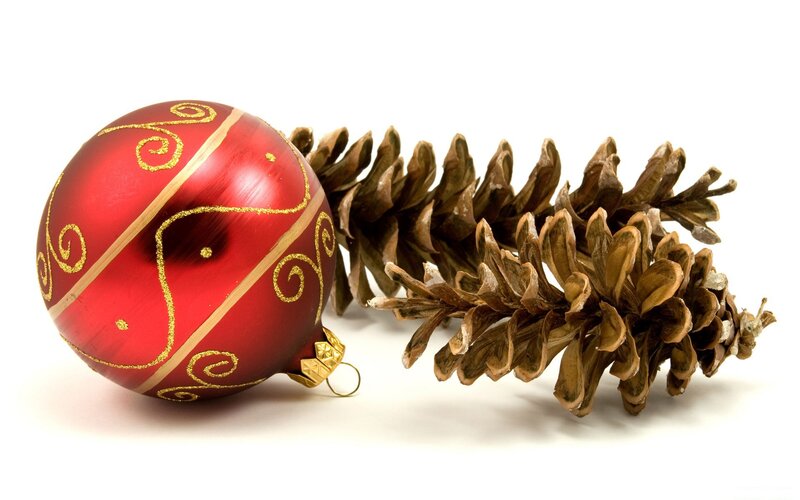 Red ornament with pinecone