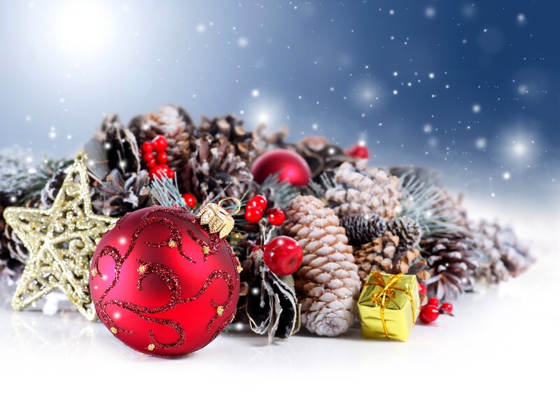 Red Ornament with Pinecones — Festive