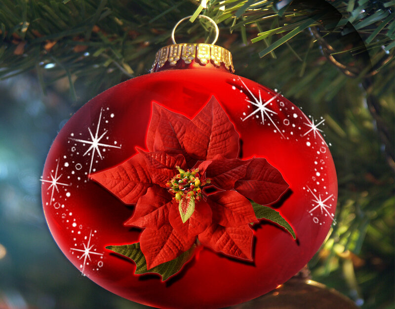 Red Ornament with Poinsettia