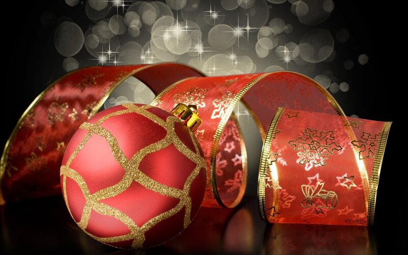 Red Ornament with Ribbon — Festive, Night