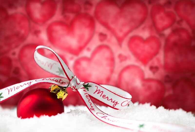 Red Ornament with Ribbon — Festive, Winter, Photograph, Snow