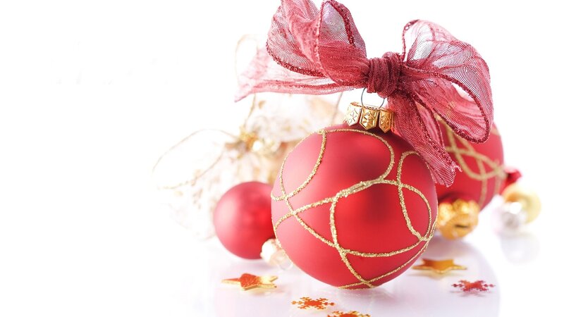 Red Ornament with Ribbon — Festive, Winter, Photograph