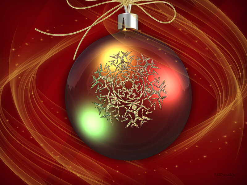 Red Ornament with Snowflake — Festive, Winter, Digital Art