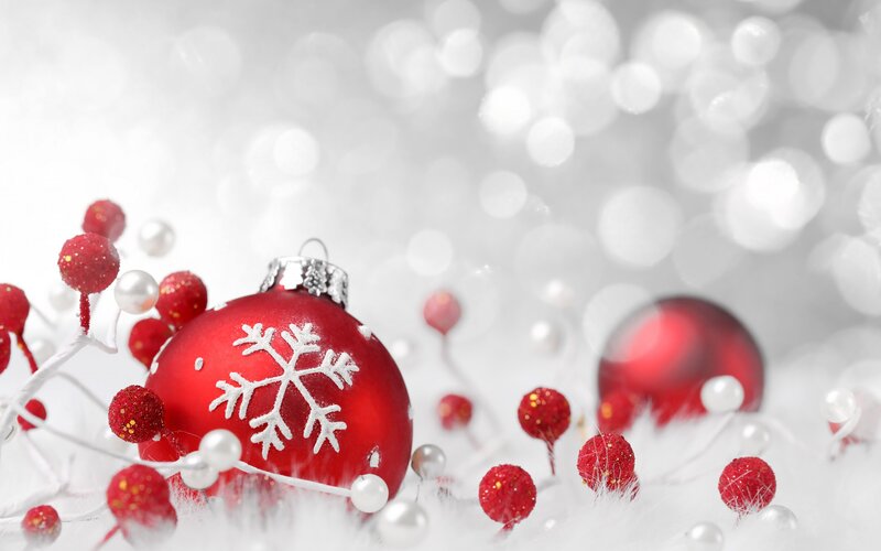 Red Ornament with Snowflake — Festive, Winter, Photograph, Berries