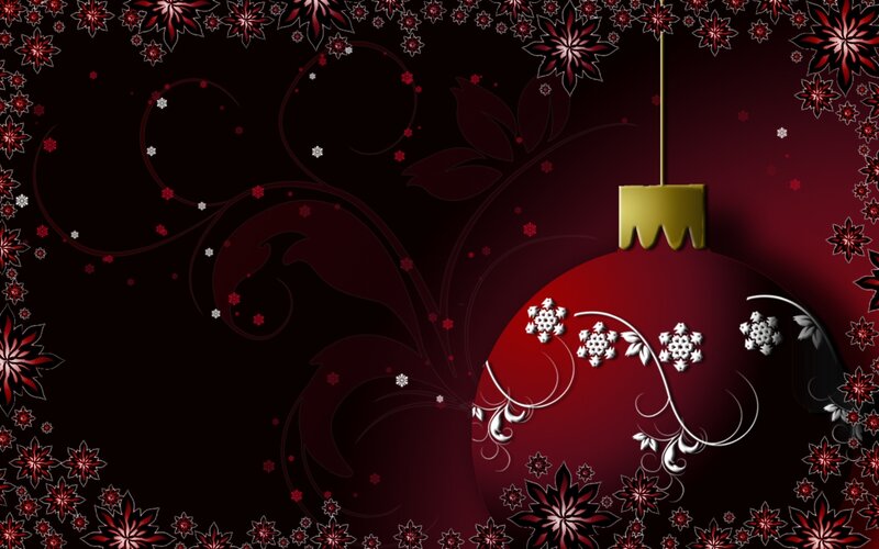 Red Ornament with Snowflakes — Festive, Winter, Digital Art