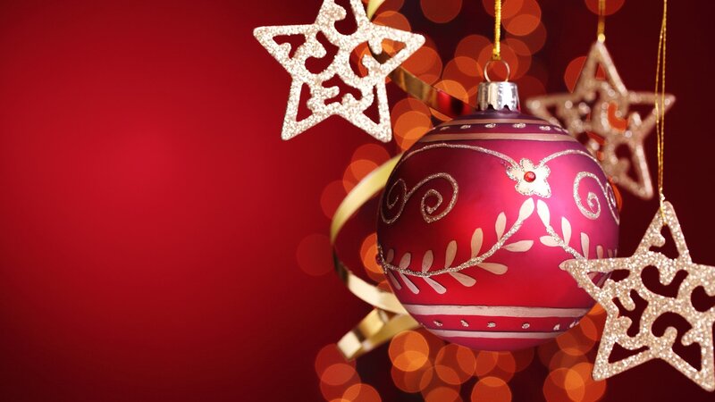 Red Ornament with Stars — Festive, Photograph, Ribbon