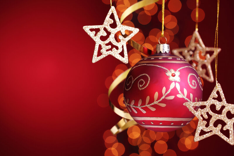 Red Ornament with Stars — Festive, Winter, Photograph, Ribbon