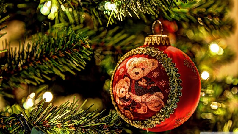 Red Ornament with Teddy Bears — Festive
