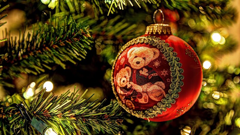 Red Ornament with Teddy Bears