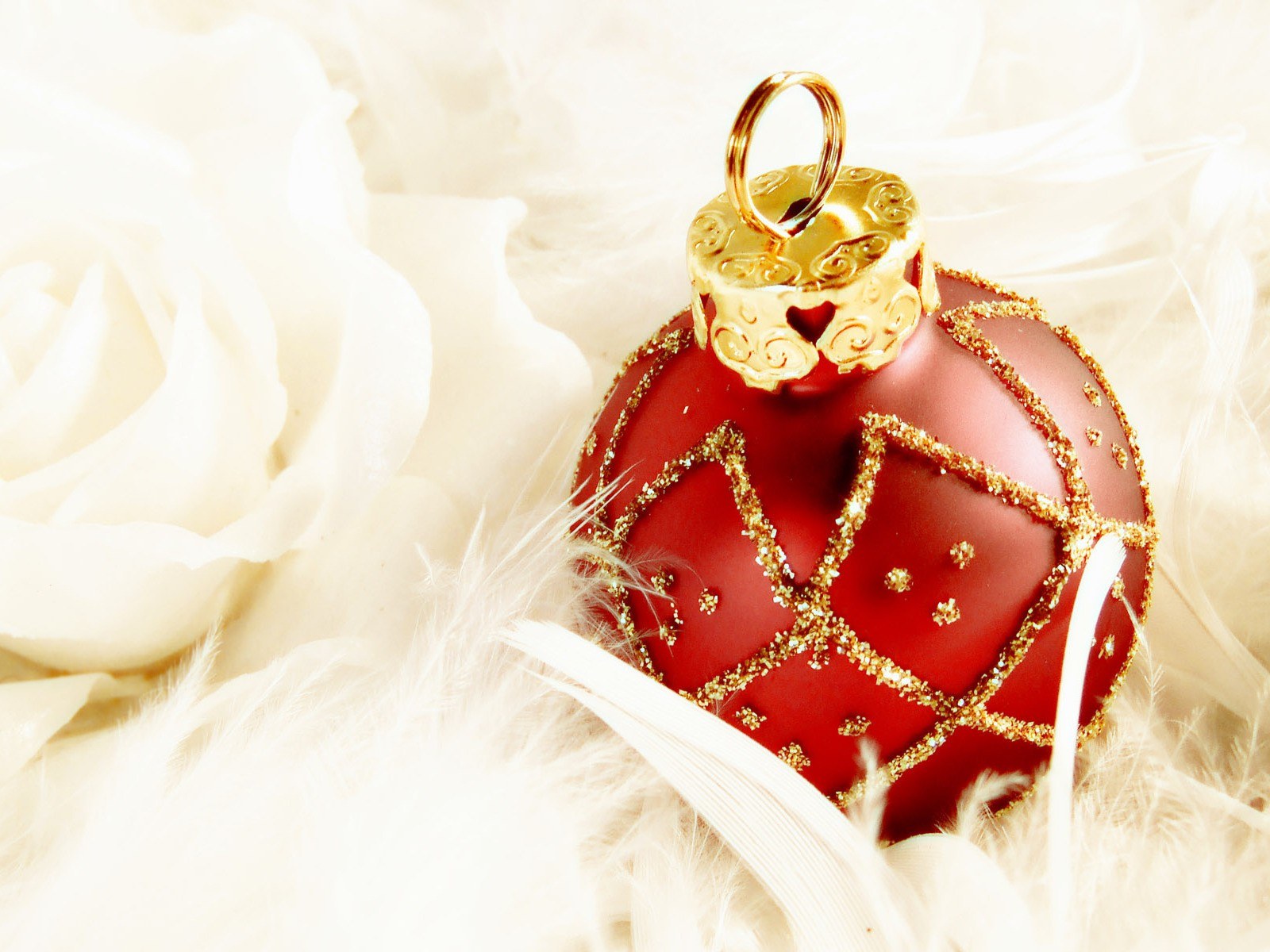Red ornament with white rose