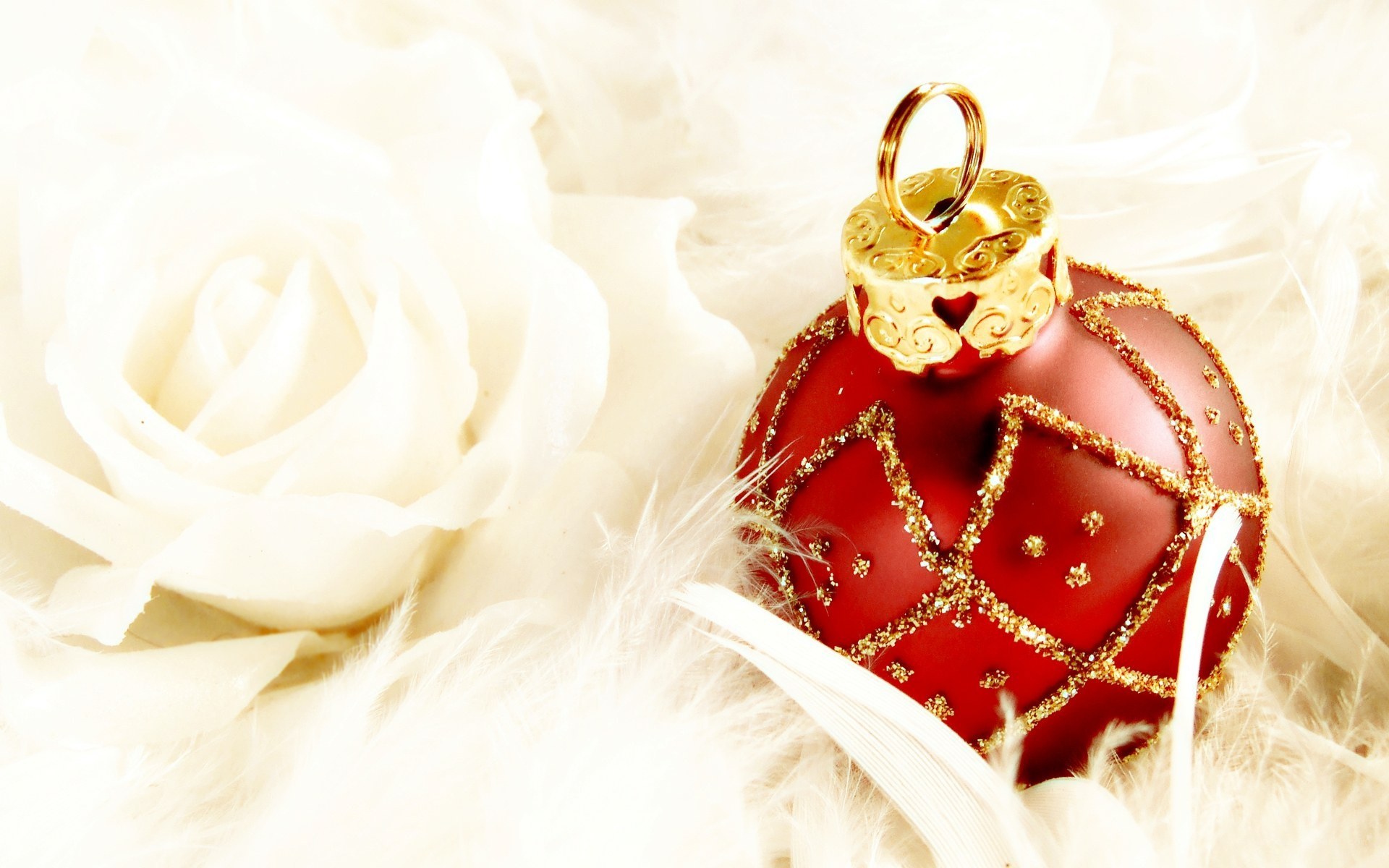 Red ornament with white rose