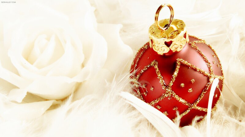 Red Ornament with White Rose — Festive, Photograph